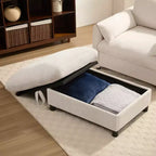 Canapé simple et méridienne surdimensionnés en chenille avec pouf de rangement, support de téléphone réglable, ports de charge, poches latérales