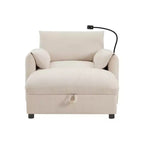 Canapé simple et méridienne surdimensionnés en chenille avec pouf de rangement, support de téléphone réglable, ports de charge, poches latérales