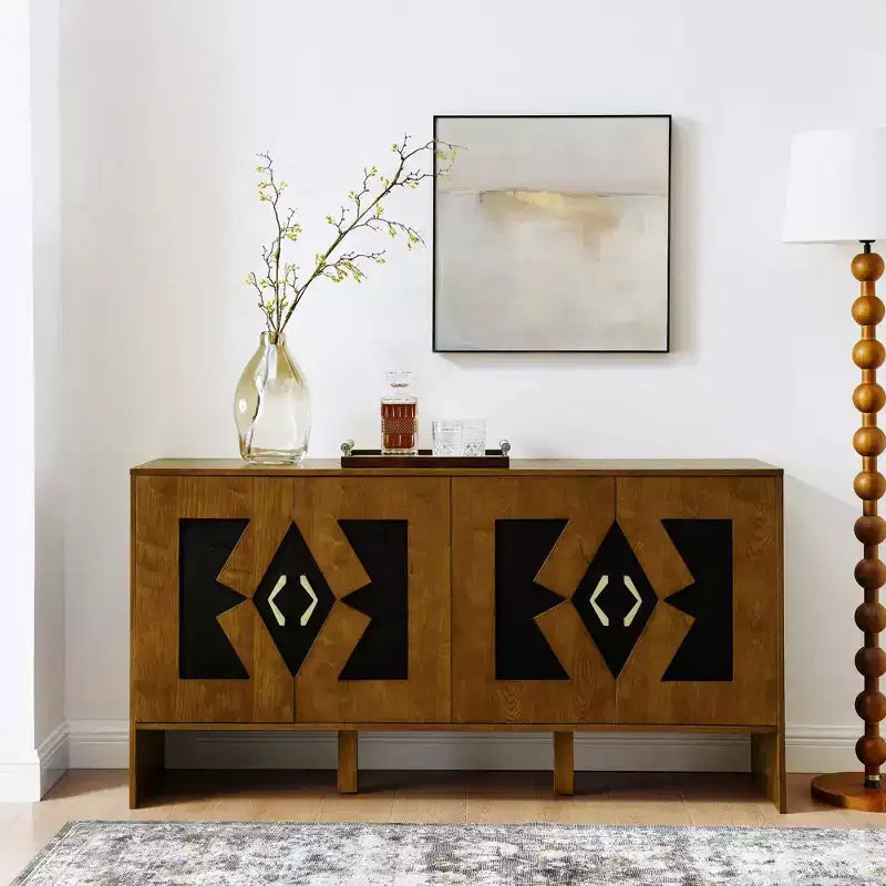 Buffet moderne avec rangement, Bahut cannelé à motif géométrique et étagères réglables pour entrée/cuisine/salle à manger