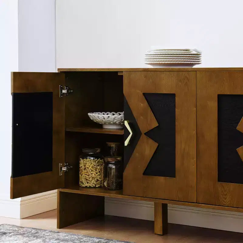 Buffet moderne avec rangement, Bahut cannelé à motif géométrique et étagères réglables pour entrée/cuisine/salle à manger