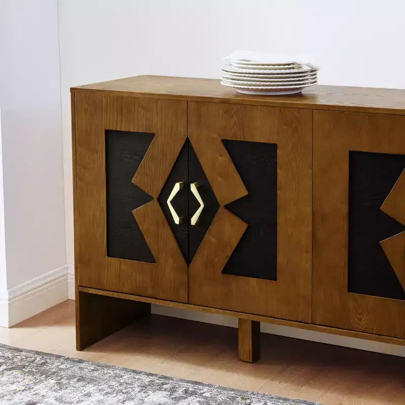 Buffet moderne avec rangement, Bahut cannelé à motif géométrique et étagères réglables pour entrée/cuisine/salle à manger