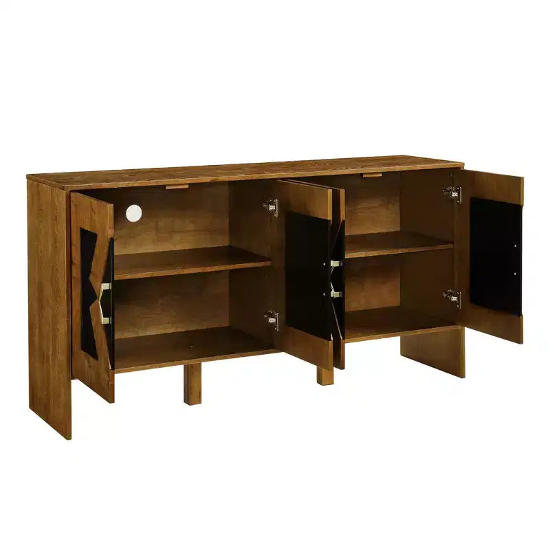 Buffet moderne avec rangement, Bahut cannelé à motif géométrique et étagères réglables pour entrée/cuisine/salle à manger