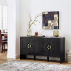 Buffet moderne avec rangement, Bahut cannelé à motif géométrique et étagères réglables pour entrée/cuisine/salle à manger
