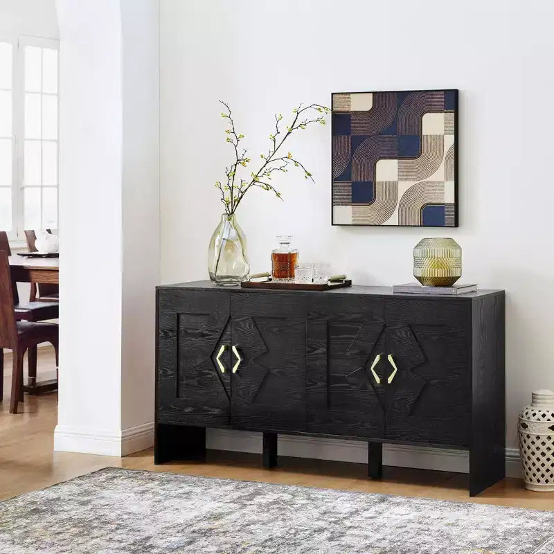 Buffet moderne avec rangement, Bahut cannelé à motif géométrique et étagères réglables pour entrée/cuisine/salle à manger