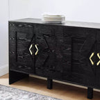 Buffet moderne avec rangement, Bahut cannelé à motif géométrique et étagères réglables pour entrée/cuisine/salle à manger