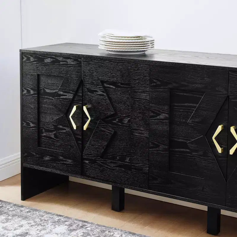 Buffet moderne avec rangement, Bahut cannelé à motif géométrique et étagères réglables pour entrée/cuisine/salle à manger