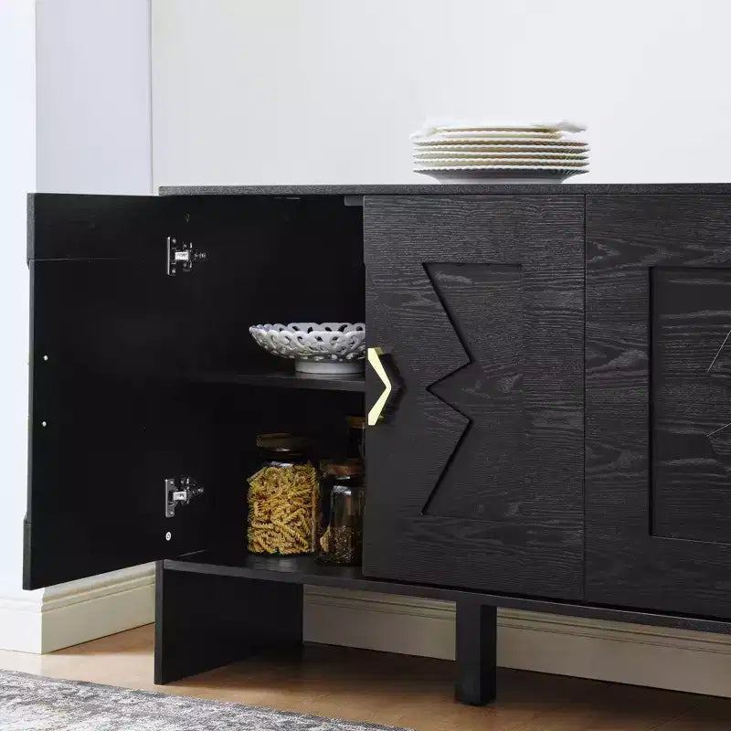 Buffet moderne avec rangement, Bahut cannelé à motif géométrique et étagères réglables pour entrée/cuisine/salle à manger