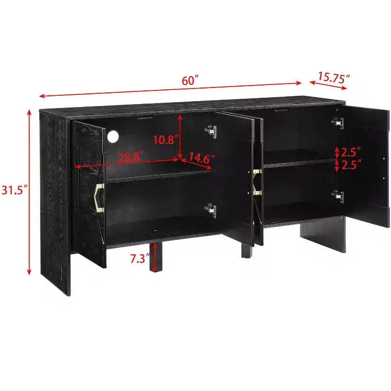 Buffet moderne avec rangement, Bahut cannelé à motif géométrique et étagères réglables pour entrée/cuisine/salle à manger