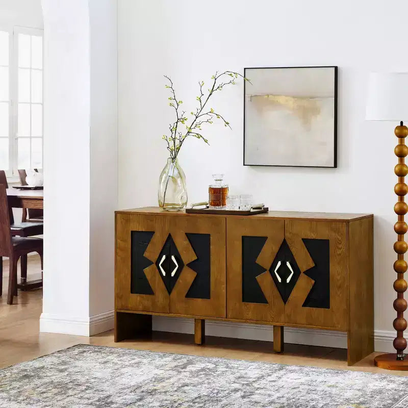 Buffet moderne avec rangement, Bahut cannelé à motif géométrique et étagères réglables pour entrée/cuisine/salle à manger
