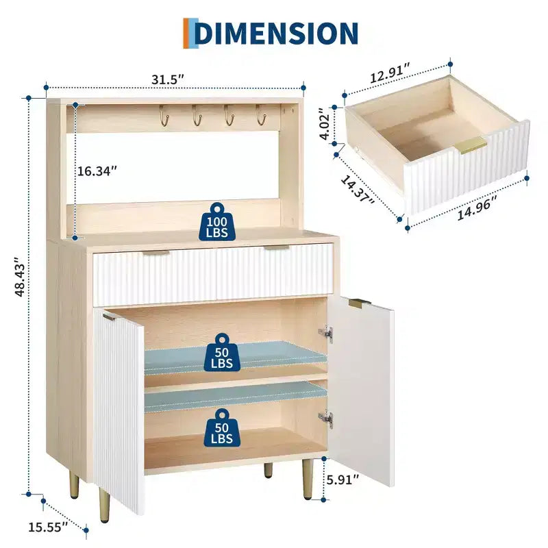 Buffet de rangement 2 portes avec 2 tiroirs, meuble de rangement en bois pour salle à manger, cuisine et salon, console de bar à café