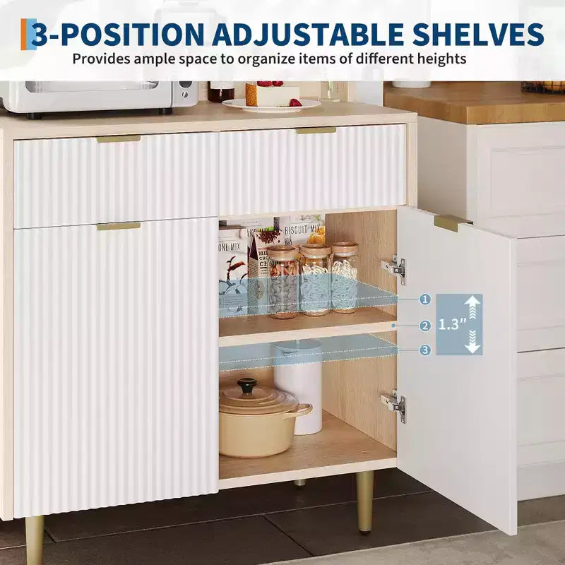 Buffet de rangement 2 portes avec 2 tiroirs, meuble de rangement en bois pour salle à manger, cuisine et salon, console de bar à café