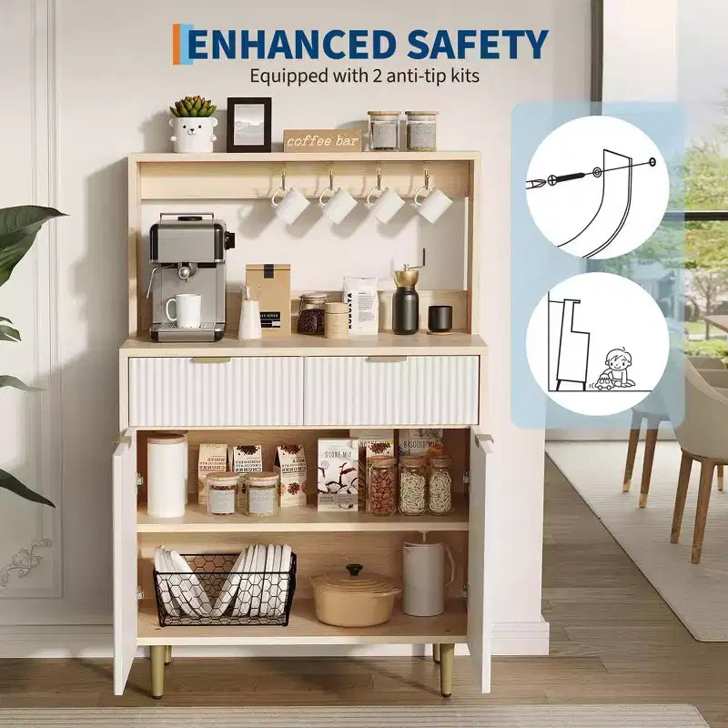 Buffet de rangement 2 portes avec 2 tiroirs, meuble de rangement en bois pour salle à manger, cuisine et salon, console de bar à café