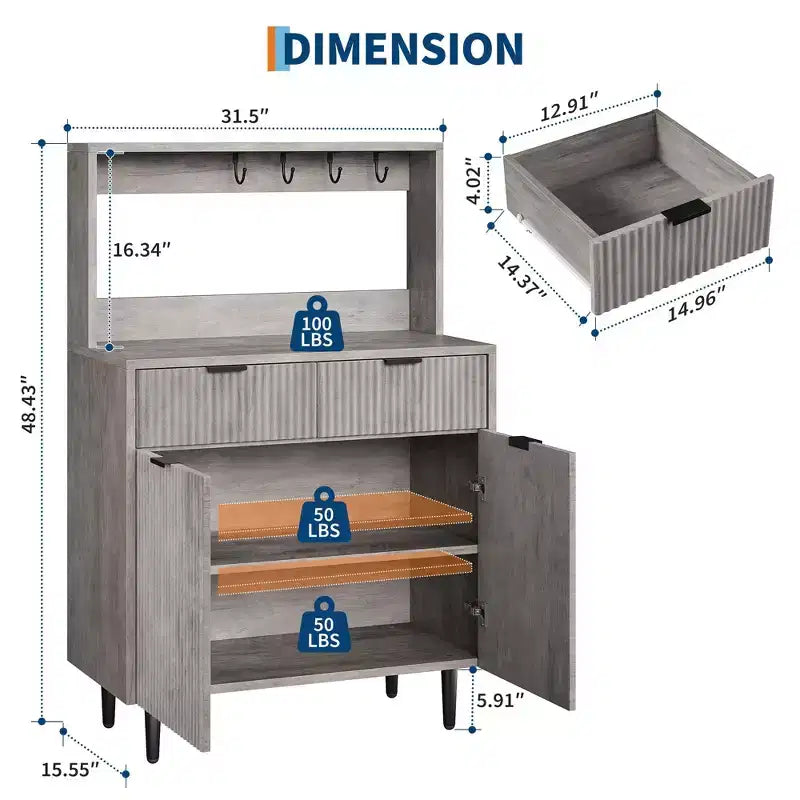 Buffet de rangement 2 portes avec 2 tiroirs, meuble de rangement en bois pour salle à manger, cuisine et salon, console de bar à café