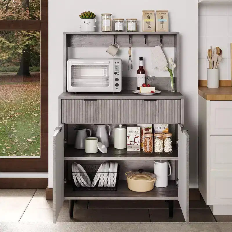 Buffet de rangement 2 portes avec 2 tiroirs, meuble de rangement en bois pour salle à manger, cuisine et salon, console de bar à café