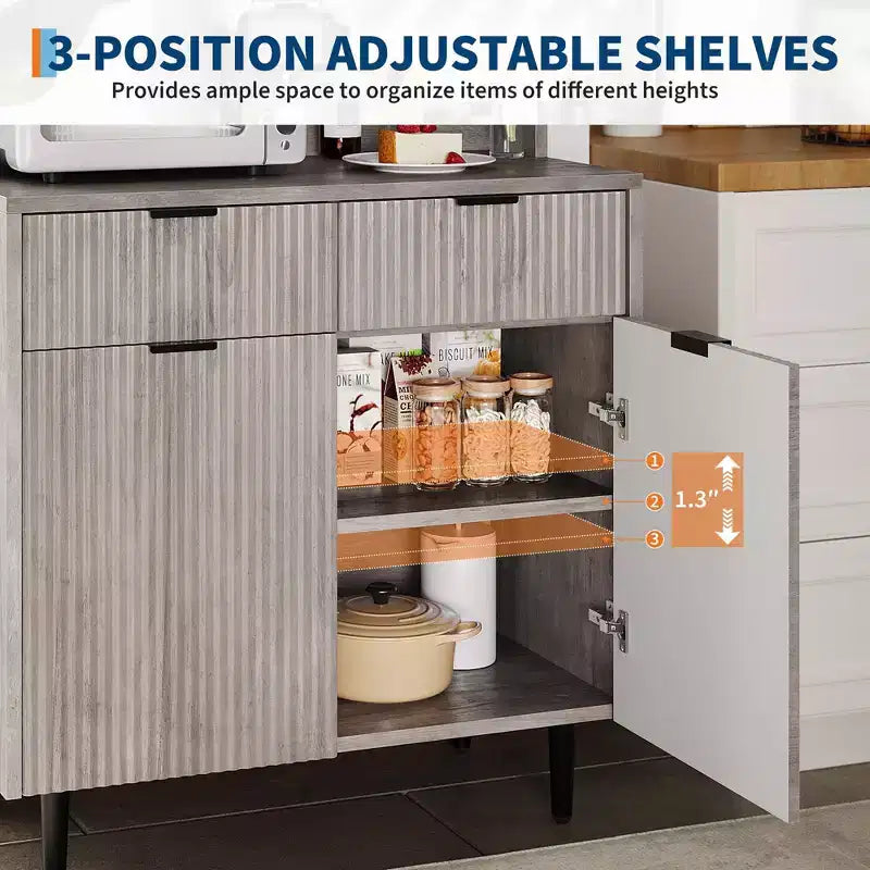 Buffet de rangement 2 portes avec 2 tiroirs, meuble de rangement en bois pour salle à manger, cuisine et salon, console de bar à café