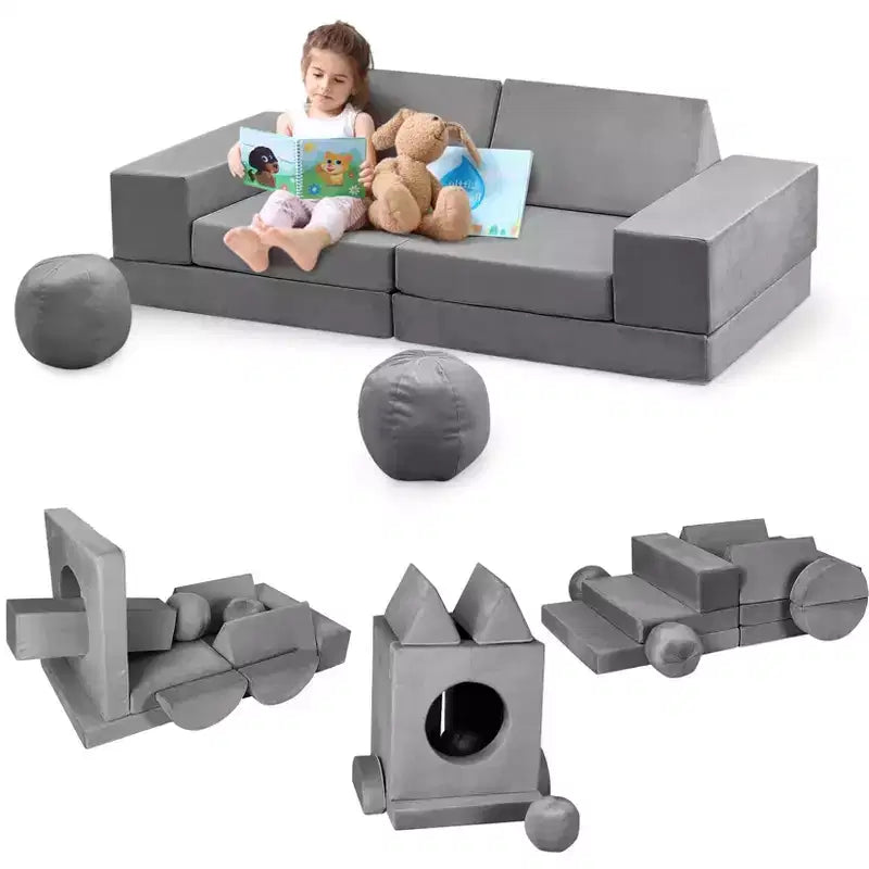 Canapé pour enfants, canapé Nugget 12 pièces pour salle de jeux, canapé modulaire pour tout-petits, canapé sectionnel convertible en mousse pour enfants
