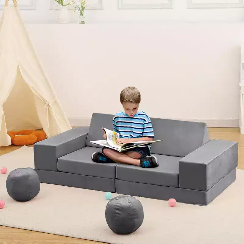 TROPOW Kids Couch, 12 Pcs Nugget Couch Kids Sofa for Playroom, Toddler Sofa Moudlar Kids Play Couch, Child Sectional Sofa Convertible Foam