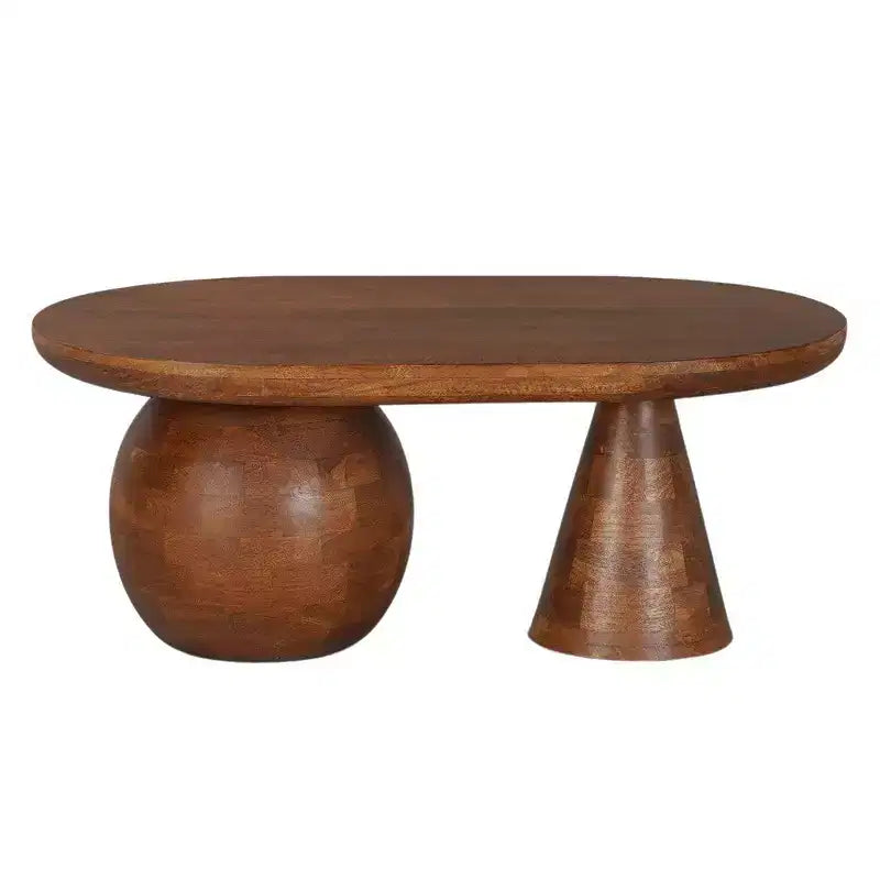 Table basse Royal Hampton | Plateau ovale en bois de manguier fait main 38 po | Piètement rond à boules et cônes
