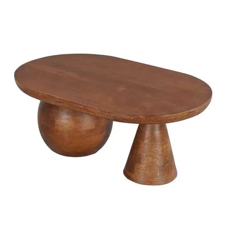 Table basse Royal Hampton | Plateau ovale en bois de manguier fait main 38 po | Piètement rond à boules et cônes