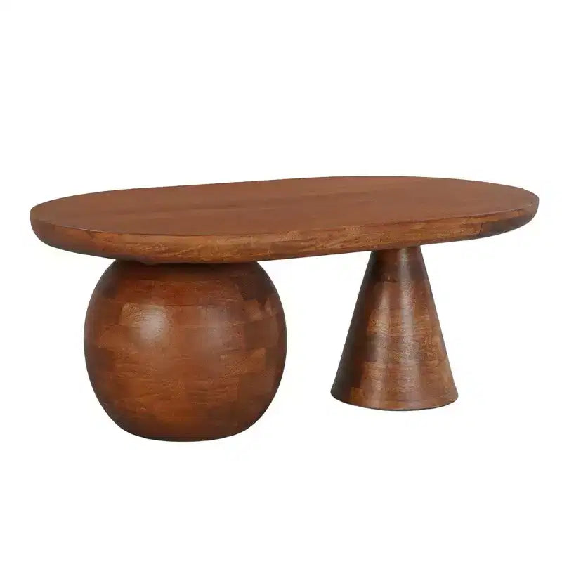 Table basse Royal Hampton | Plateau ovale en bois de manguier fait main 38 po | Piètement rond à boules et cônes