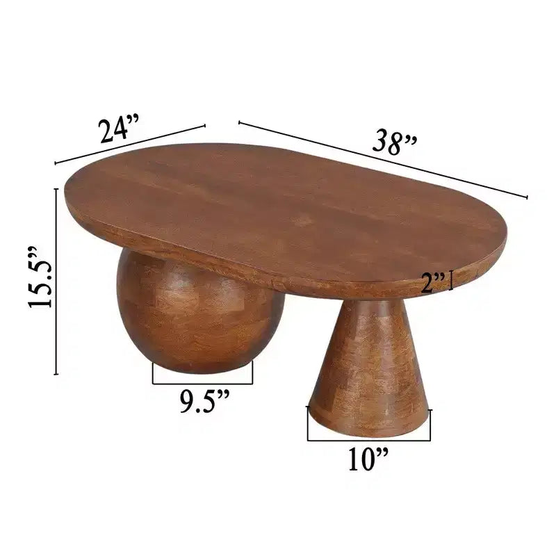Table basse Royal Hampton | Plateau ovale en bois de manguier fait main 38 po | Piètement rond à boules et cônes