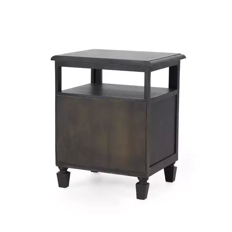 Table de chevet rustique en bois d'acacia et rotin