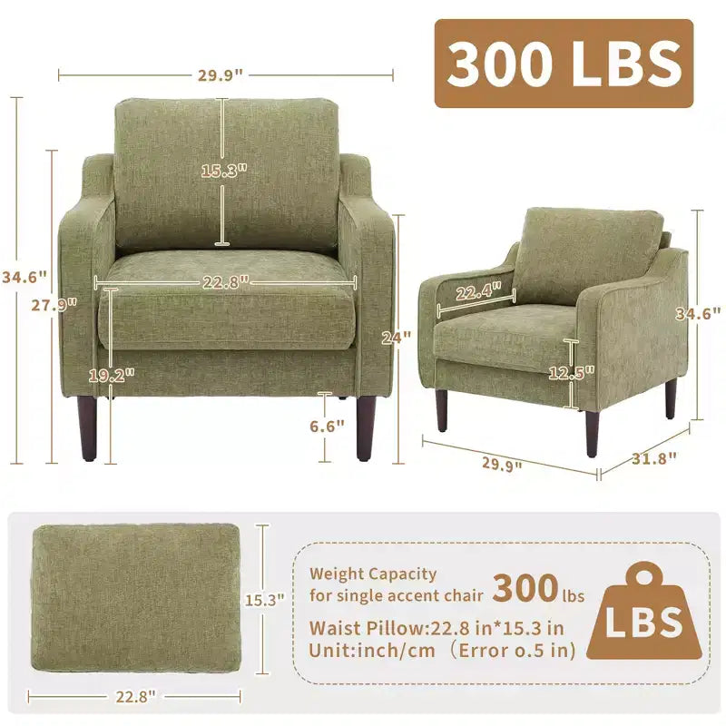 Fauteuil scandinave, Fauteuil moderne en tissu lin, Fauteuil confortable avec accoudoirs incurvés, Fauteuil de lecture à dossier haut
