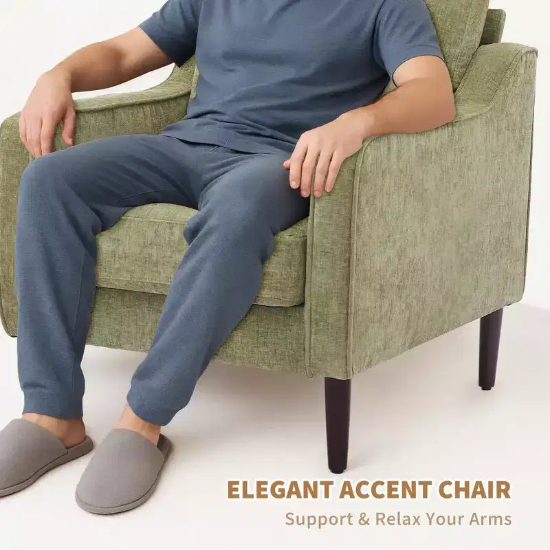 Fauteuil scandinave, Fauteuil moderne en tissu lin, Fauteuil confortable avec accoudoirs incurvés, Fauteuil de lecture à dossier haut