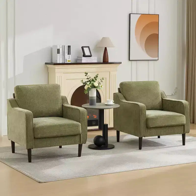 Fauteuil scandinave, Fauteuil moderne en tissu lin, Fauteuil confortable avec accoudoirs incurvés, Fauteuil de lecture à dossier haut