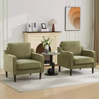 Fauteuil scandinave, Fauteuil moderne en tissu lin, Fauteuil confortable avec accoudoirs incurvés, Fauteuil de lecture à dossier haut