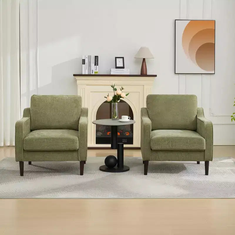 Fauteuil scandinave, Fauteuil moderne en tissu lin, Fauteuil confortable avec accoudoirs incurvés, Fauteuil de lecture à dossier haut