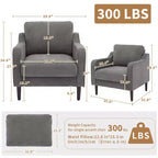 Fauteuil scandinave, Fauteuil moderne en tissu lin, Fauteuil confortable avec accoudoirs incurvés, Fauteuil de lecture à dossier haut
