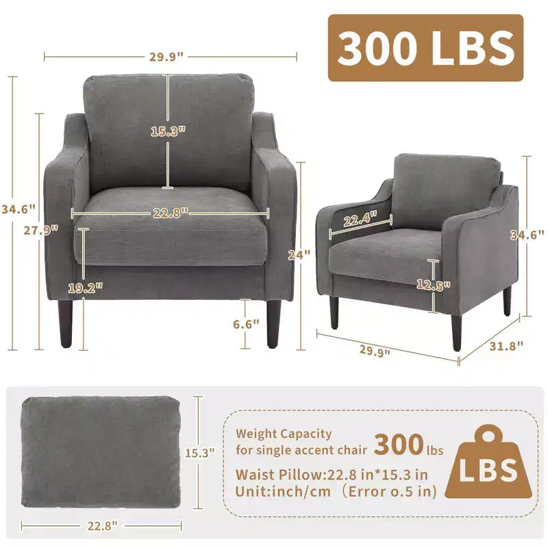 Fauteuil scandinave, Fauteuil moderne en tissu lin, Fauteuil confortable avec accoudoirs incurvés, Fauteuil de lecture à dossier haut