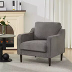Fauteuil scandinave, Fauteuil moderne en tissu lin, Fauteuil confortable avec accoudoirs incurvés, Fauteuil de lecture à dossier haut