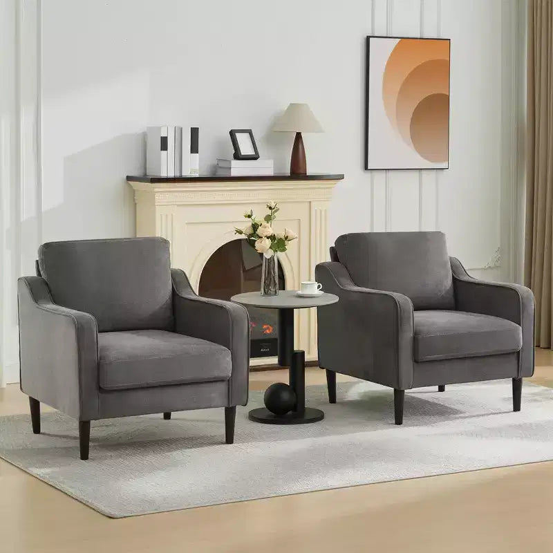 Fauteuil scandinave, Fauteuil moderne en tissu lin, Fauteuil confortable avec accoudoirs incurvés, Fauteuil de lecture à dossier haut