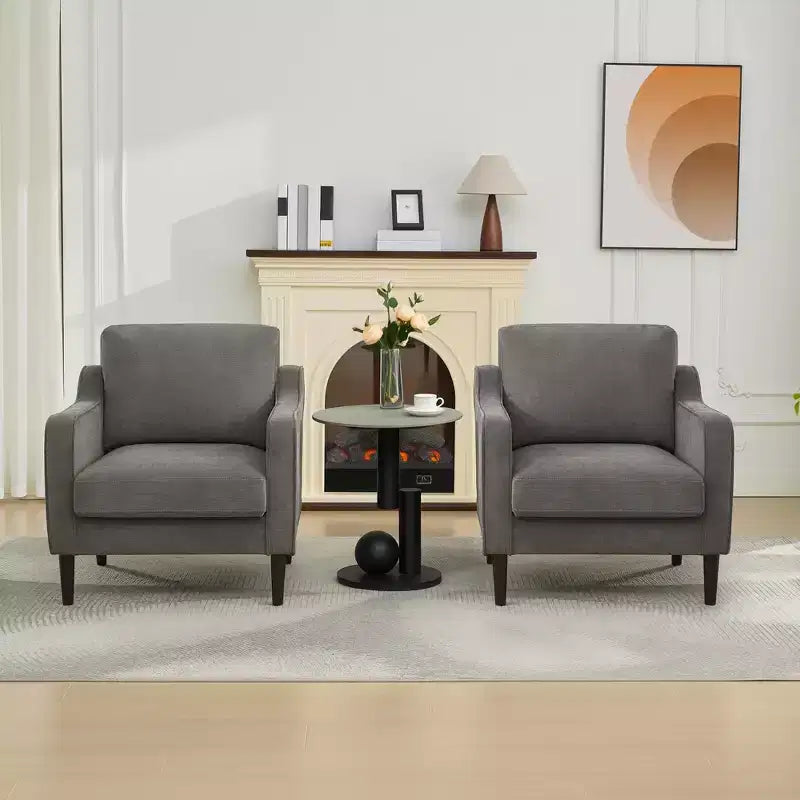 Fauteuil scandinave, Fauteuil moderne en tissu lin, Fauteuil confortable avec accoudoirs incurvés, Fauteuil de lecture à dossier haut