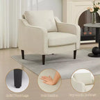 Fauteuil scandinave, Fauteuil moderne en tissu lin, Fauteuil confortable avec accoudoirs incurvés, Fauteuil de lecture à dossier haut