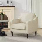 Fauteuil scandinave, Fauteuil moderne en tissu lin, Fauteuil confortable avec accoudoirs incurvés, Fauteuil de lecture à dossier haut