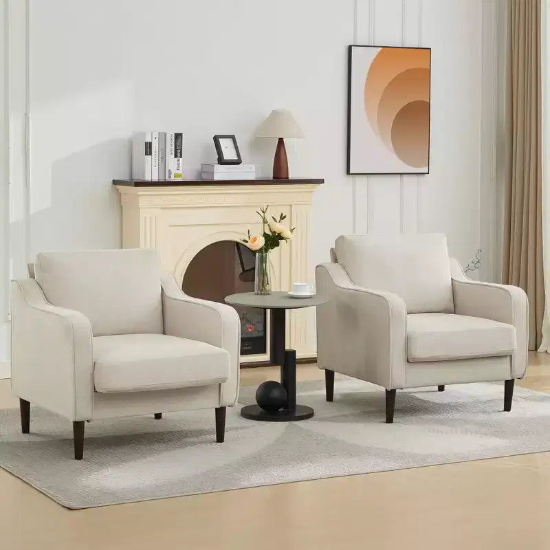 Fauteuil scandinave, Fauteuil moderne en tissu lin, Fauteuil confortable avec accoudoirs incurvés, Fauteuil de lecture à dossier haut