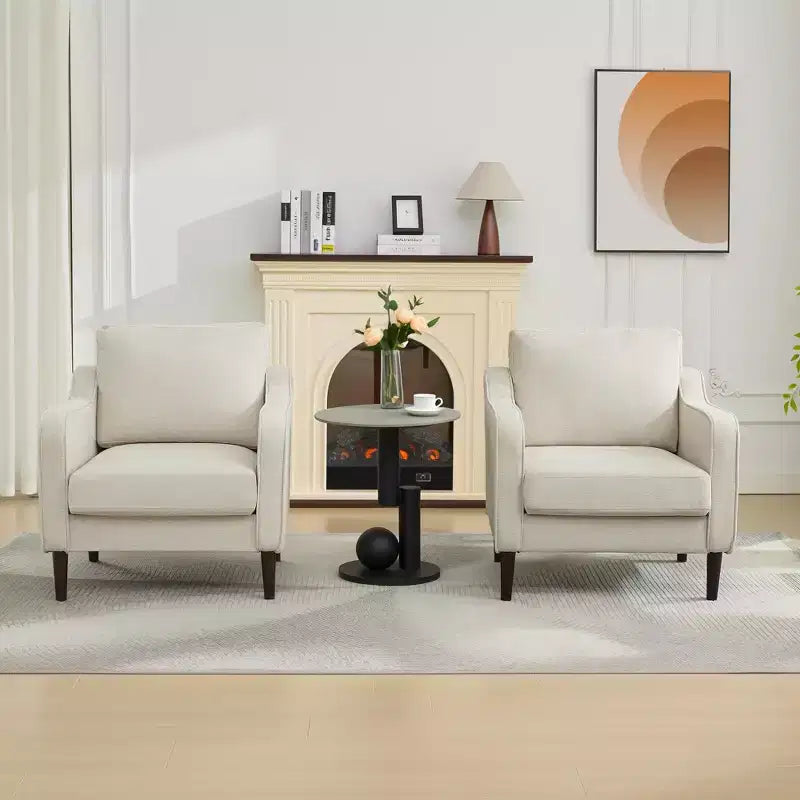 Fauteuil scandinave, Fauteuil moderne en tissu lin, Fauteuil confortable avec accoudoirs incurvés, Fauteuil de lecture à dossier haut