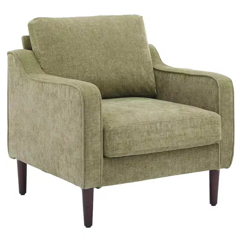 Fauteuil scandinave, Fauteuil moderne en tissu lin, Fauteuil confortable avec accoudoirs incurvés, Fauteuil de lecture à dossier haut