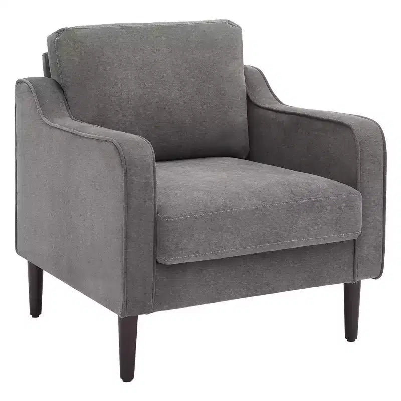 Fauteuil scandinave, Fauteuil moderne en tissu lin, Fauteuil confortable avec accoudoirs incurvés, Fauteuil de lecture à dossier haut
