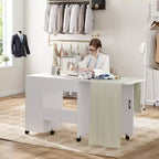 Table de couture Table à langer – Pliante avec tiroir, étagères de rangement, roulettes verrouillables, station d'artisanat portable et bureau d'appoint
