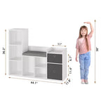 Étagère à livres pour enfants, bibliothèque pour enfants de 112 cm avec siège rembourré doux, casier de rangement pour jouets pour enfants, meuble de rangement pour enfants