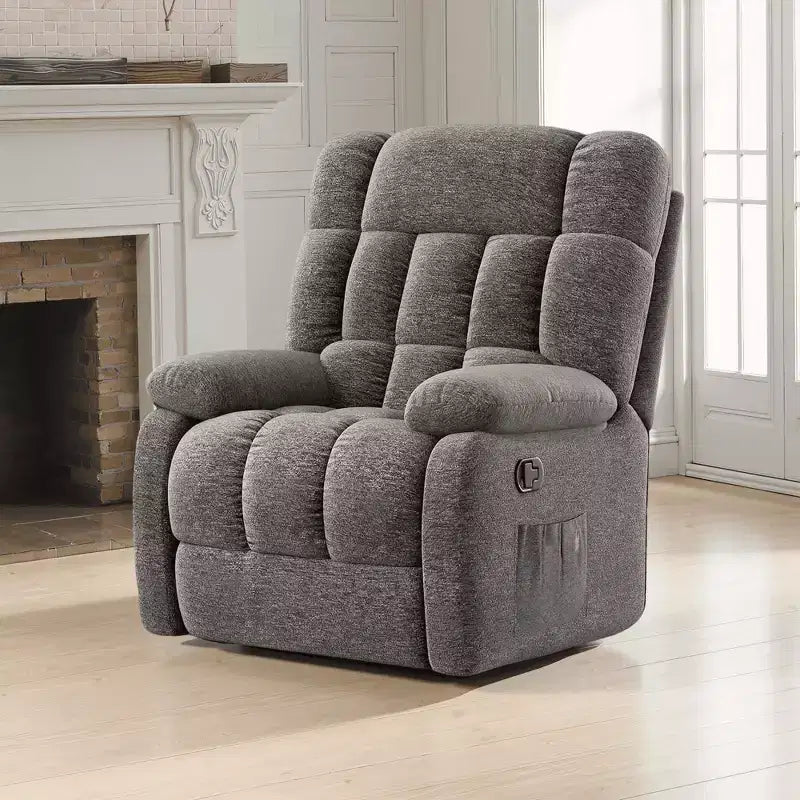 Fauteuil inclinable ergonomique avec repose-pieds réglable de 110 à 160°, pochette latérale pour salon, gris