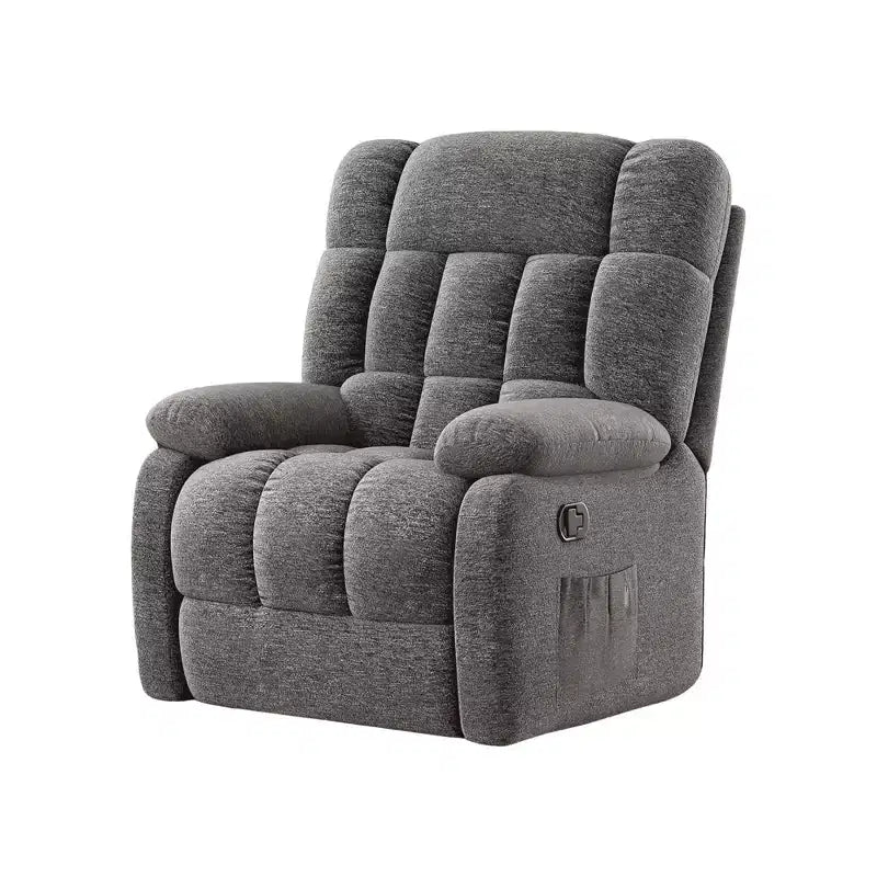 Fauteuil inclinable ergonomique avec repose-pieds réglable de 110 à 160°, pochette latérale pour salon, gris