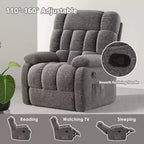 Fauteuil inclinable ergonomique avec repose-pieds réglable de 110 à 160°, pochette latérale pour salon, gris