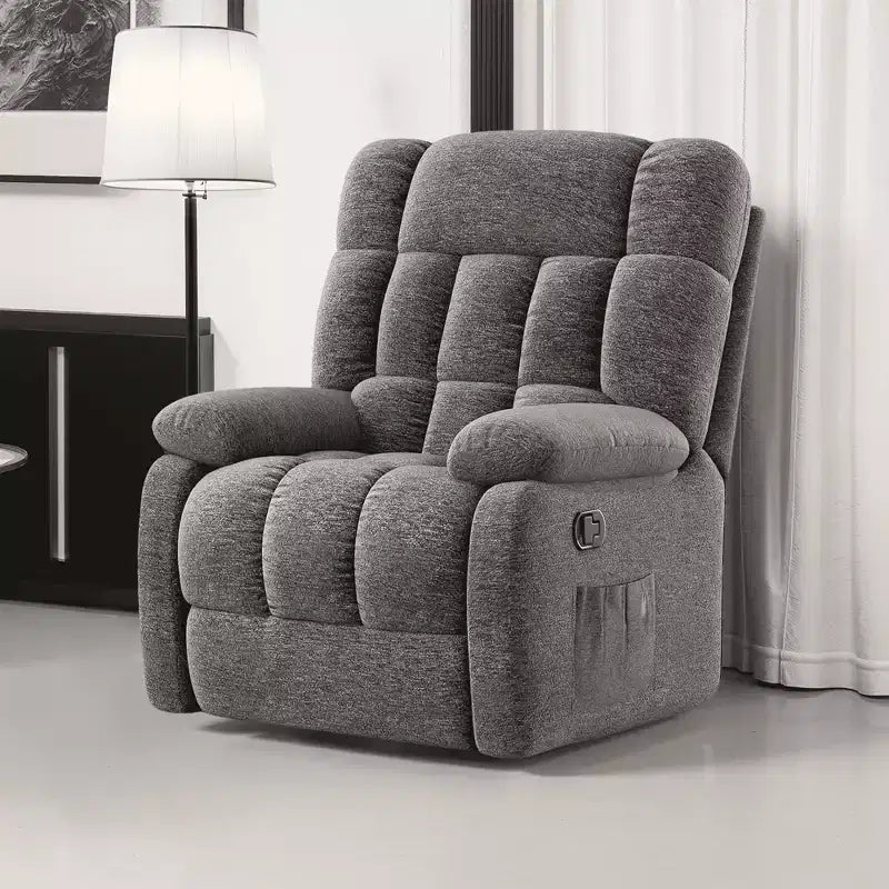 Fauteuil inclinable ergonomique avec repose-pieds réglable de 110 à 160°, pochette latérale pour salon, gris