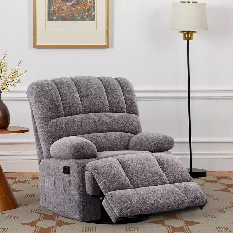 MAYEERTY Dark Gray Oversized Swivel Rocker Recliner Chair For Adults Living Room