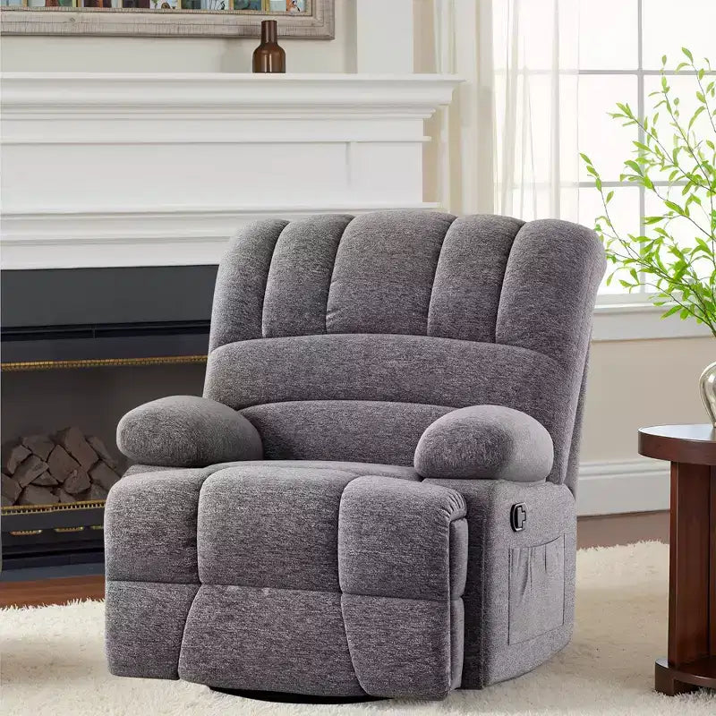 Fauteuil inclinable pivotant et basculant extra-large gris foncé pour salon d'adultes